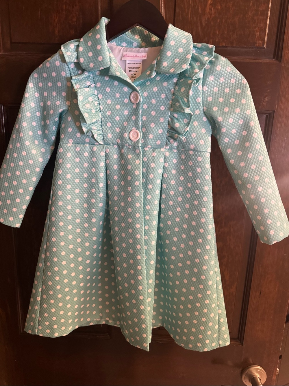 Bonnie Jean Mint Green Polka Dot Ruffle Collar Dress